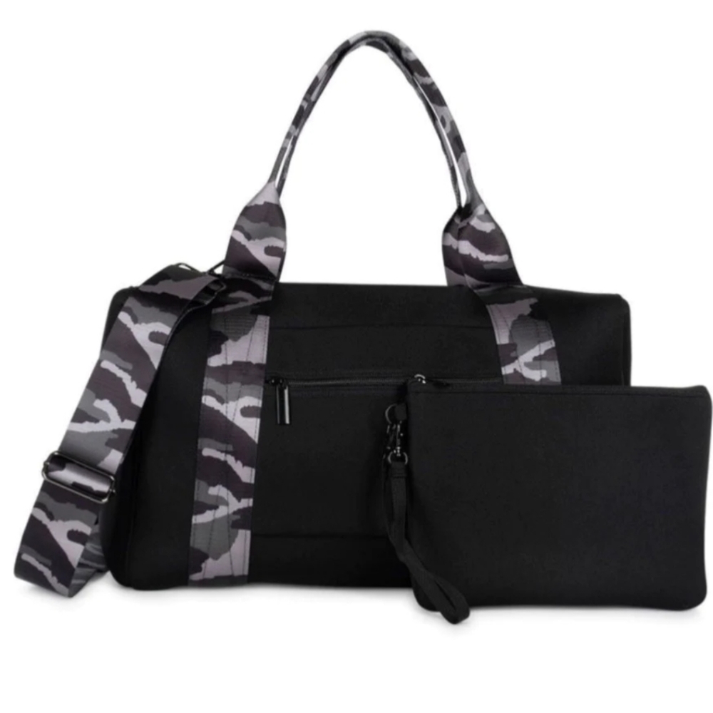 NWT Haute Shore Morgan Noir Neoprene Weekender Bag with Pouch Black Gray Camo